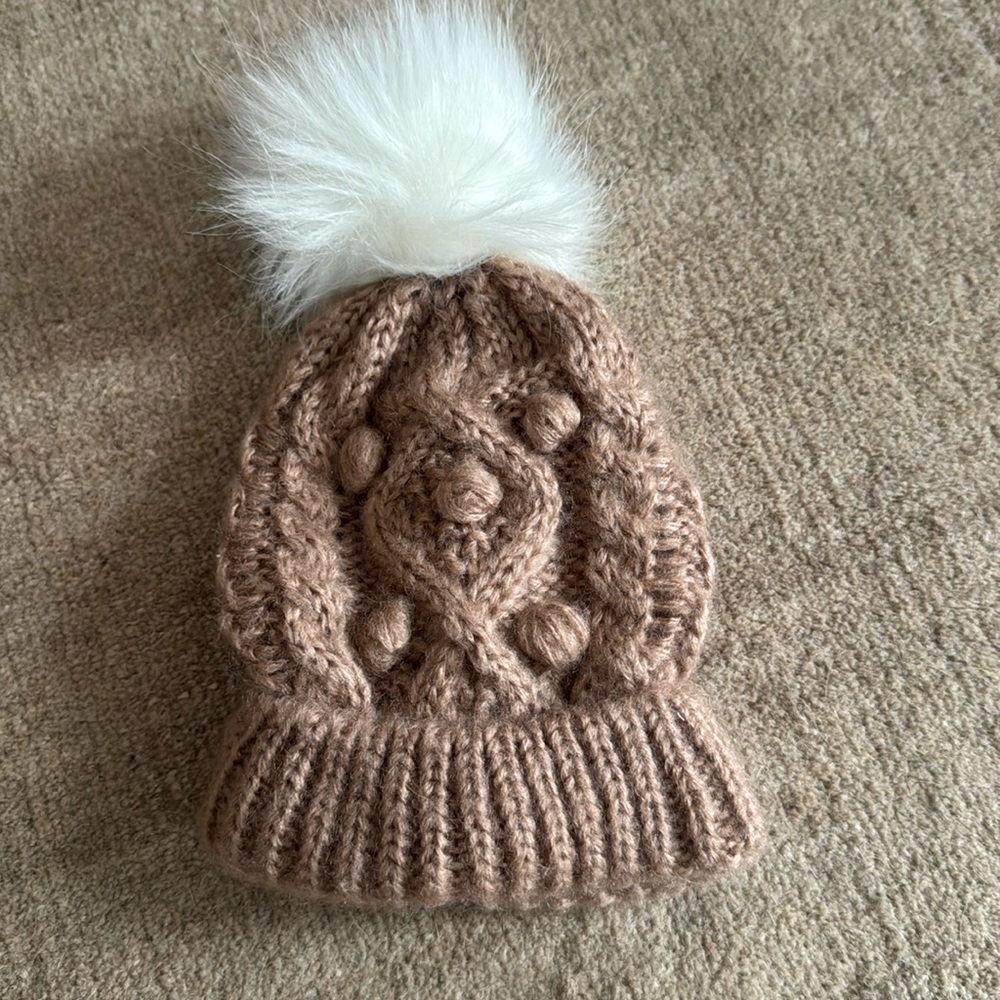 Nordstrom Kids Knit Hat with Pom-Pom - mauve and White